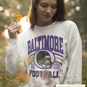 Baltimore Ravens Hoodie Sweatshirt Retro NFL Crewneck Baltimore Ravens 79